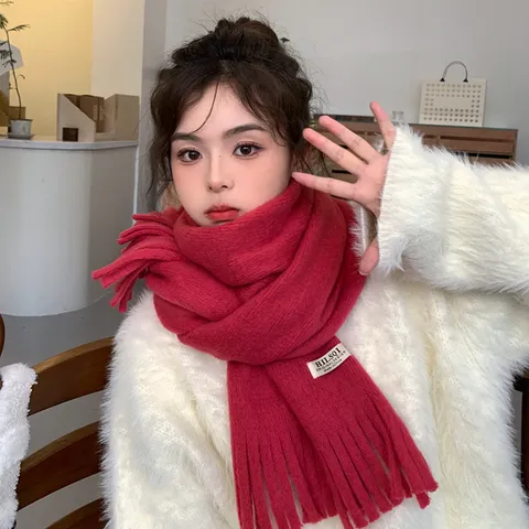 Solid Color Tassel Soft Plush Scarf Winter Warm Long Neck Scarf Korean Style Versatile Fashion Neckwear For Women