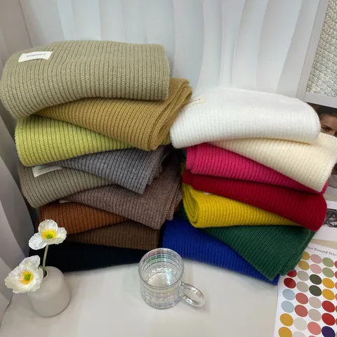 Korean Style Thick Warm Knit Scarf For Women And Men Winter Solid Color Versatile Polyester Neck Warmer