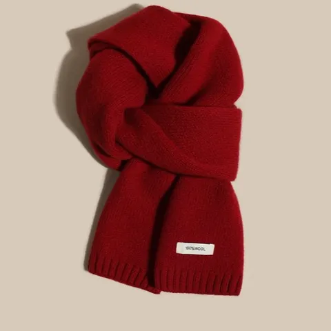 Women's Winter Warm Wool Knitted Scarf Korean Style Solid Color Soft Cozy Neck Warmer Fashion Accessory Daily Wear