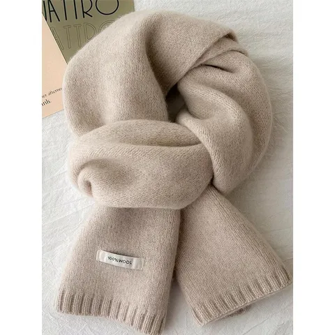 Winter Warm Cashmere Wool Scarf Solid Color Versatile Knitted Long Neck Scarf For Men And Women Winter Fashion Apparel