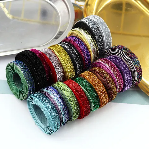 Glitter Flocking Polyester Ribbon Sparkling Metallic Craft Ribbon For DIY Bows Hair Accessories Garland Wedding Gift Wrapping Garment Craft Decoration