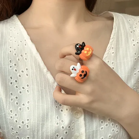 Quirky Halloween Pumpkin Ghost Acrylic Ring Funny Little Monster Finger Ring Party Jewelry For Women Girls Gift