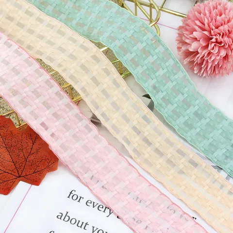 Checkered Chiffon Ribbon Woven Polyester Plaid Tulle Ribbon For DIY Bow Hair Accessories Clothing Trim Hat Decor Gift Wrapping Craft Material