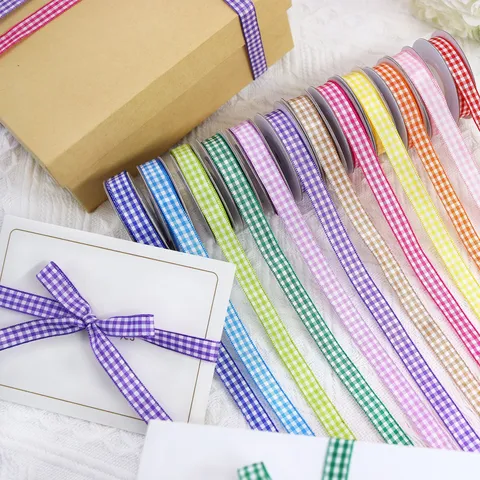 Checkered Knitted Ribbon For Gift Wrapping DIY Bow Making Polyester Gingham Plaid Ribbon Fabric For Wedding Party Decoration