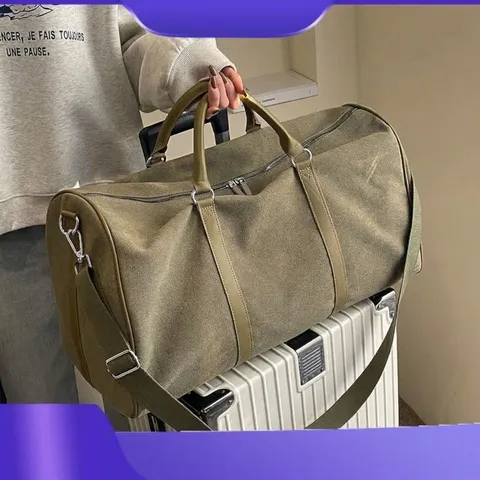 Sac de Voyage en Toile de Grande Capacité Avec Poignées en Cuir Bandoulière Réglable pour Voyage d'Affaires Gym Weekend Sac de Sport