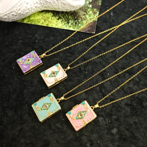 Acciaio al Titanio Collana con Ciondolo a Libro Apribile Strass Placcato Oro Medaglione Lettera d'Amore Per Donne Uomini Gioielli
