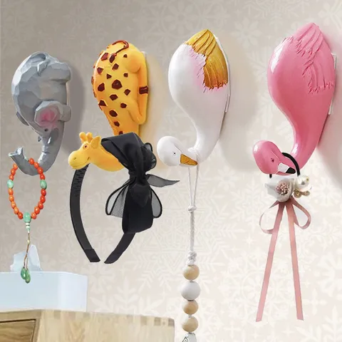 Creatieve Dieren Wandhaak Hars Schattige Flamingo Giraffe Olifant Zwaan Zonder Boren Klevende Haak Voor Thuis Decor Opslag