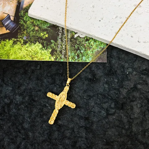 Collana con Pendente a Croce in Zirkonia in Acciaio Inossidabile Placcata Oro Catena Clavicola Strass Gioielli Regalo Donna