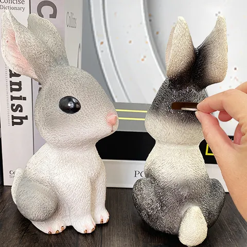 Leuk Cartoon Konijn Spaarpot Hars Geld Doos Dier Beeldje Desktop Decoratieve Ornament Paascadeau Voor Kinderen Huisdecoratie
