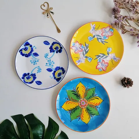 Handgeschilderd Keramisch Dinerbord Artistiek Bloemen Biefstuk Dessert Schaal Decoratief Porselein Servies Voor Thuis Banket