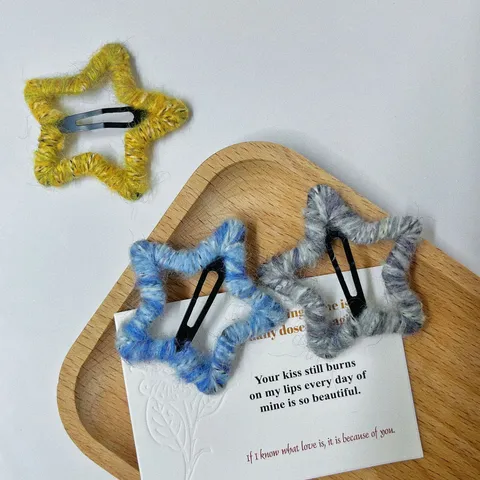 Cute Star Hair Clips Handmade Woolen Yarn Hairpins Soft Sweet Hair Accessories For Kids And Women Daily Styling