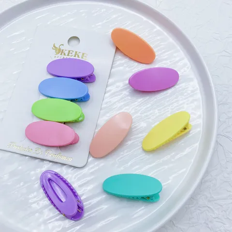 Minimalist Cute Candy Color Oval Duckbill Hair Clips Sweet Plastic Hairpins Daily Hair Accessories For Kids Girls