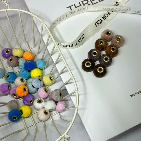 Fluffy Teddy Fleece Pom Pom Beads Large Hole Spacer Beads DIY Jewelry Making Accessories For Phone Necklace Crafting