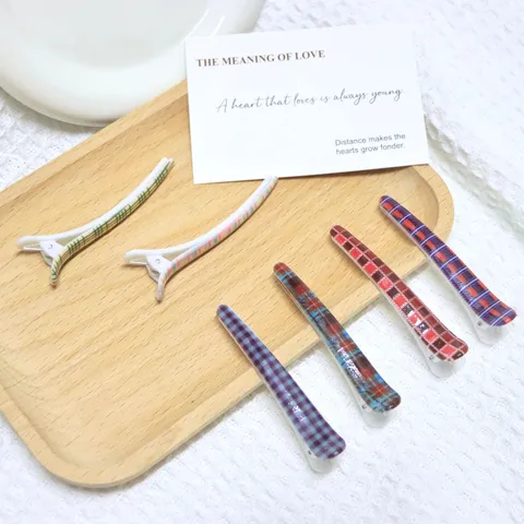 Houndstooth Printed Duckbill Hair Clip British Style Hairpin Metal Resin Side Clip Hair Accessories For Women Daily Wear