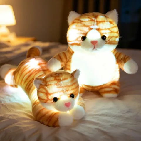 Cute Luminous Cat Plush Toy Stuffed Animal Night Light Crawling Standing Kitty Doll Children Soothing Birthday Gift