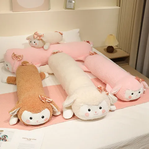 Cute Cartoon Lying Sheep Long Bolster Plush Toy Soft Stuffed Animal Lamb Pillow Girl Soothing Rag Doll Home Decor
