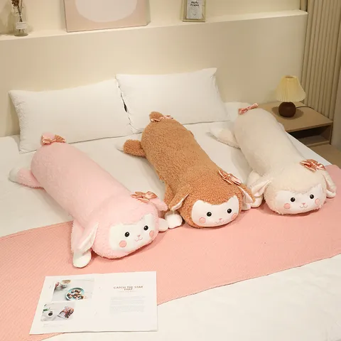 Cute Cartoon Lying Sheep Long Bolster Plush Toy Soft Stuffed Animal Lamb Pillow Girl Soothing Rag Doll Home Decor