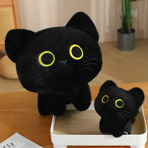 Cute Simulation Black Cat Plush Toy Kitten Doll Stuffed Animal Soft Toy Kawaii Kitty Doll Keychain Pendant Gift For Girls