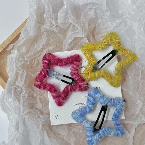 Cute Star Hair Clips Handmade Woolen Yarn Hairpins Soft Sweet Hair Accessories For Kids And Women Daily Styling