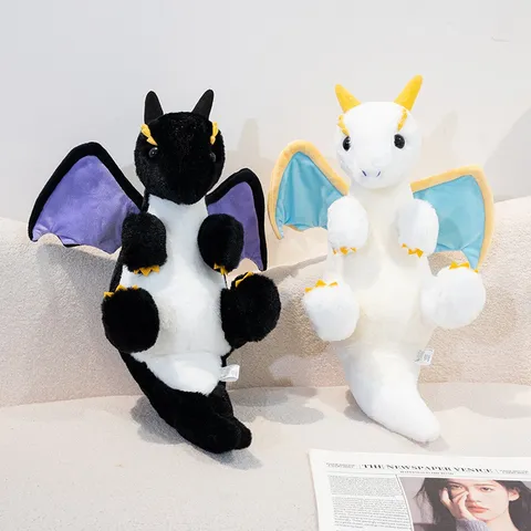 Lindo Juguete de Peluche de Dragón de Dibujos Animados Animal de Peluche Suave Muñeca Niños Compañero Almohada Blanco Negro