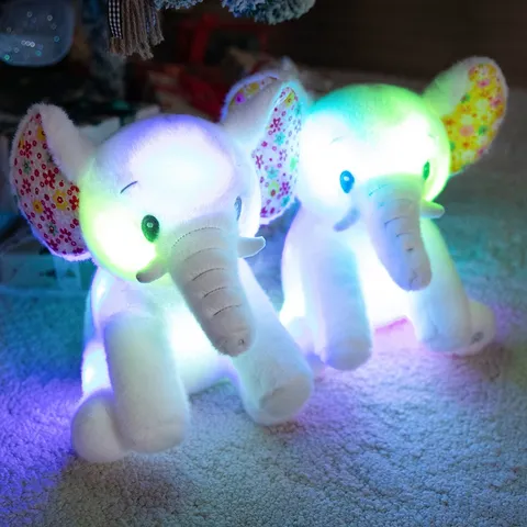 Luminous Elephant Plush Toy Cute Stuffed Animal Night Light LED Glowing Soft Pillow Birthday Gift For Kids Children