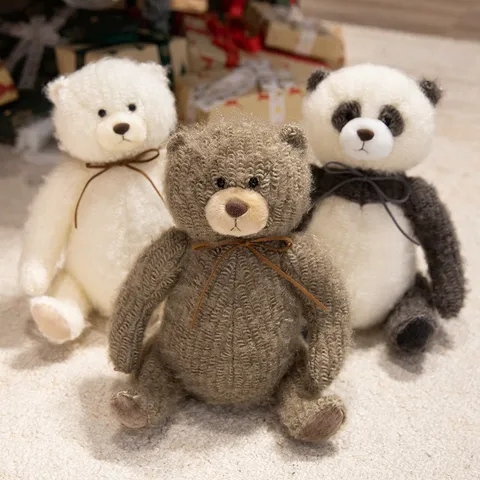 Cute Sitting Plush Bear Panda Stuffed Animal Toy Soft Knitted Kawaii Doll Hugging Pillow Kids Birthday Gift