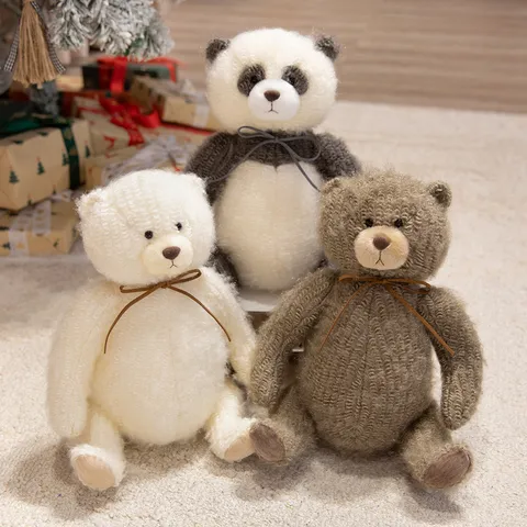 Cute Sitting Plush Bear Panda Stuffed Animal Toy Soft Knitted Kawaii Doll Hugging Pillow Kids Birthday Gift
