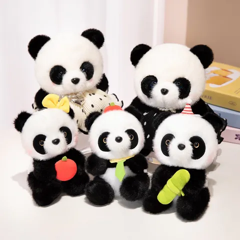 Mignon Peluche Panda Animal En Peluche Moelleux Dessin Animé Géant Poupée Panda Avec Robe Nœud Papillon et Accessoires Pour Enfants Cadeau
