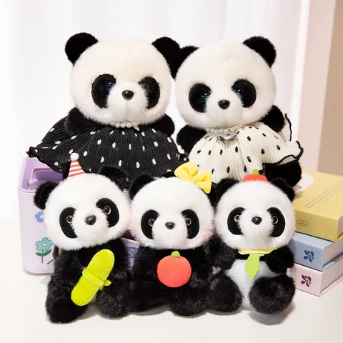 Mignon Peluche Panda Animal En Peluche Moelleux Dessin Animé Géant Poupée Panda Avec Robe Nœud Papillon et Accessoires Pour Enfants Cadeau