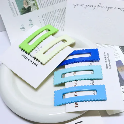 Korean Ins Style Candy Color Matte Plastic Hair Clip Wave Edge Rectangular Barrette Kids Hair Accessories