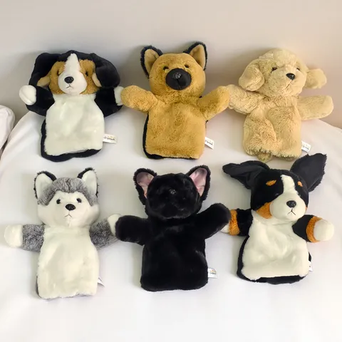 Cartoon Puppy Dog Hand Puppet Toys Plush Golden Retriever Husky German Shepherd Interactive Soft Animal Dolls For Kids Storytelling