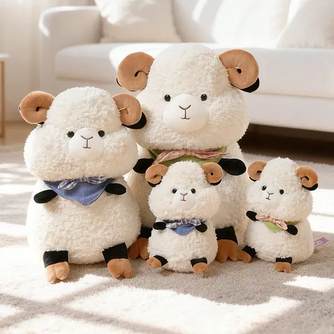 Cute Cartoon Scarf Lamb Plush Toy Soft Stuffed Animal Sheep Doll Kids Sleeping Companion Pillow