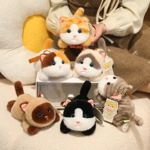 Cute Lying Kitten Plush Keychain Pendant Simulation Soft Cat Stuffed Animal Toy For Girls Bag Ornament Charm Gift