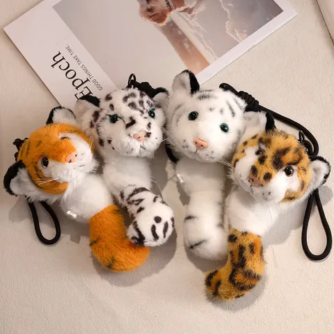 Cute Cartoon Plush Animal Pendant Keychain Retractable Tiger Leopard Raccoon Elephant Soft Doll Bag Hanging Ornament For Kids Gift