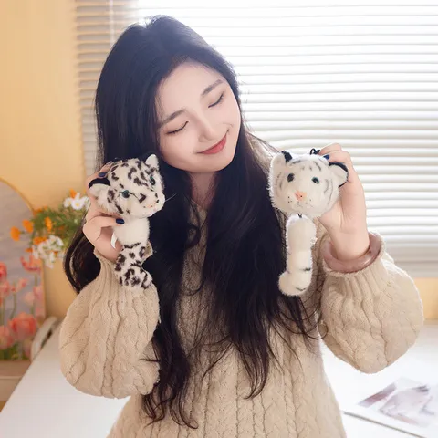 Cute Cartoon Plush Animal Pendant Keychain Retractable Tiger Leopard Raccoon Elephant Soft Doll Bag Hanging Ornament For Kids Gift