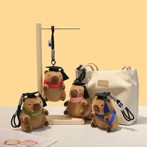 Süßer Doktor Capybara Plüsch Schlüsselanhänger Entzückende Abschlusskappe Tier Stofftier Tasche Anhänger Für Abschlussfeier Freund Geschenk