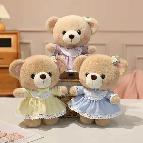 Cute Teddy Bear Plush Toy With Princess Lace Dress Soft Stuffed Animal Doll Accompaniment Gift For Children Room Decor Home Ornament