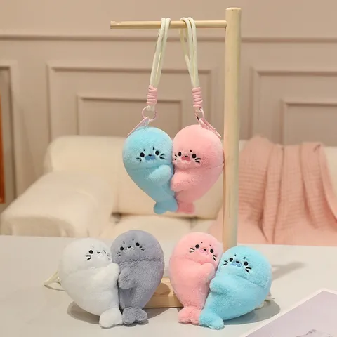Cute Magnetic Seal Plush Toy Stuffed Animal Keychain Bag Pendant Soft Toy Gift