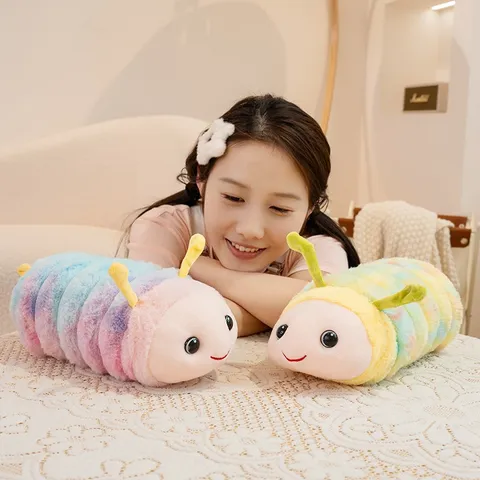 Colorful Stuffed Caterpillar Plush Toy Soft Animal Doll Children Sleeping Companion Pillow