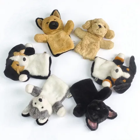 Cartoon Puppy Dog Hand Puppet Toys Plush Golden Retriever Husky German Shepherd Interactive Soft Animal Dolls For Kids Storytelling