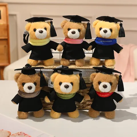 Cute Graduation Bear Plush Pendant Toy Mini Stuffed Animal Bear With Doctor Cap And Gown Bag Keychain Graduation Gift For Women Kids
