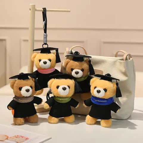 Cute Graduation Bear Plush Pendant Toy Mini Stuffed Animal Bear With Doctor Cap And Gown Bag Keychain Graduation Gift For Women Kids
