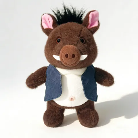 Süßes Plüsch Wildschwein Spielzeug Mit Jeansweste Weiche Ausgestopfte Schweinepuppe Für Kinder Geburtstagsgeschenk Heimdekoration Tierfigur
