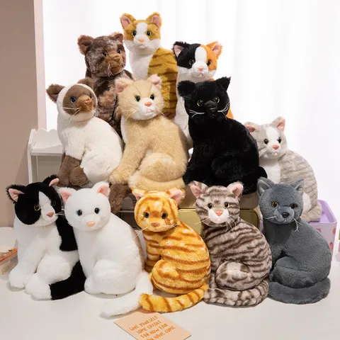 Cute Cartoon Sitting Cat Plush Toy Soft Stuffed Animal Doll For Kids Comfort Gift Home Decor Tabby Calico Siamese Black Cat Pillow