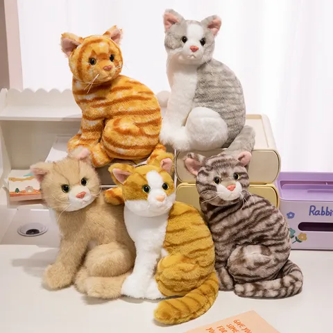 Cute Cartoon Sitting Cat Plush Toy Soft Stuffed Animal Doll For Kids Comfort Gift Home Decor Tabby Calico Siamese Black Cat Pillow