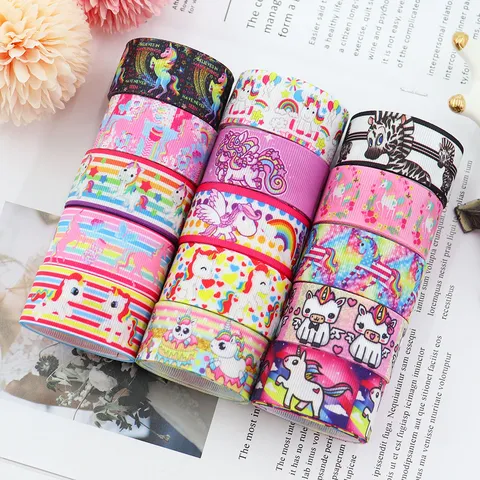 Simpatico Nastro Grosgrain con Unicorno e Arcobaleno Tessuto in Poliestere Stampato per Fiocchi Fai da Te Confezioni Regalo Accessori per Artigianato
