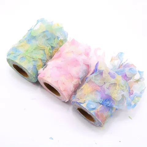 Rainbow Gradient Rose Tulle Mesh Ribbon Polyester Organza Gauze Sheer Trim For DIY Hair Bow Craft Gift Wrapping Wedding Decoration
