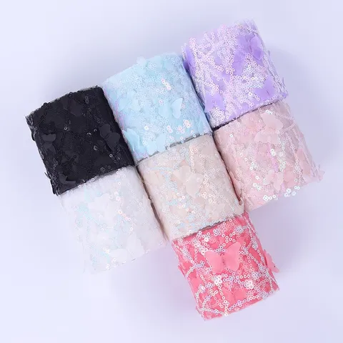 Ruban Papillon Pailleté Brodé Tissu Filet DIY Mariage Fête Festival Décor Matériel Artisanat