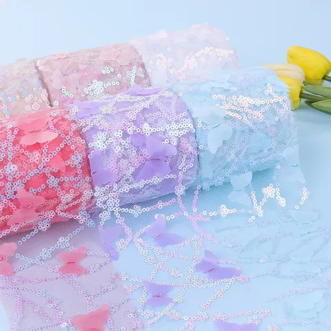 Ruban Papillon Pailleté Brodé Tissu Filet DIY Mariage Fête Festival Décor Matériel Artisanat
