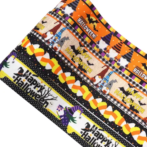 Halloween Grosgrain Ribbon Cartoon Pumpkin Gnome Bat Printed Satin Ribbon For Festival Gift Wrapping Party Decor Crafts DIY Craft